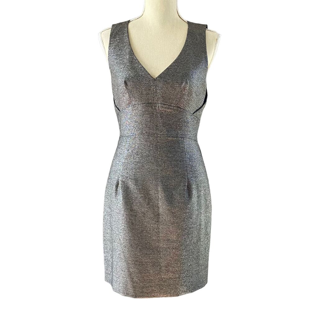 Black Halo Vera Silver Gray Metallic Cutout Mini Dress 4